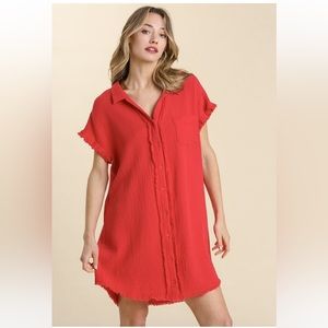 Umgee Gauze Shirt Dress (M) New
